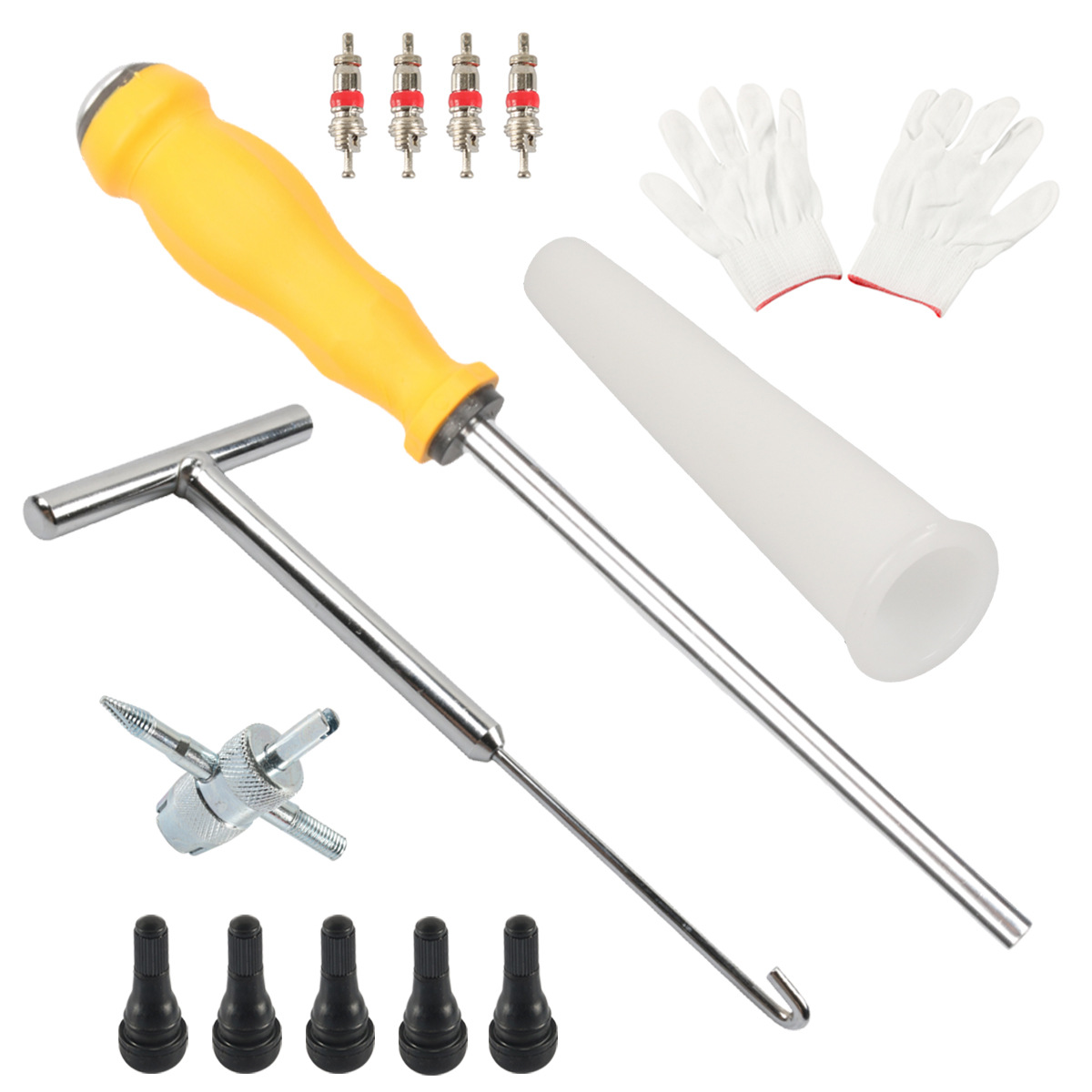 Common Tools In Workshop - ชุดเครื่องมือถอดและติดตั้งแกนวาล์ว 15 ชิ้น ใช้ได้กับประเภทวาล์วยางทั่วไป สำหรับใช้ในโรงงานหรือภาคสนาม