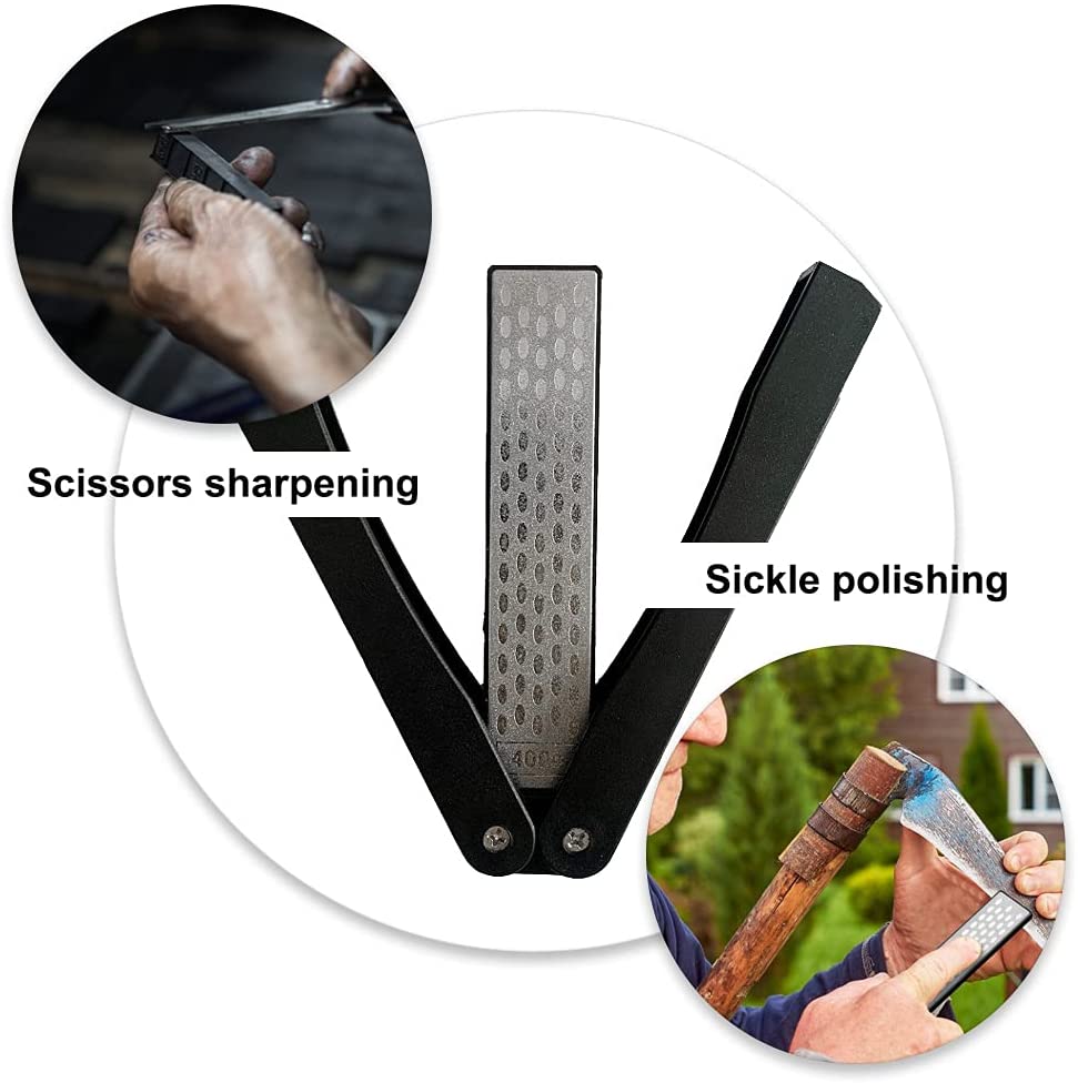 Sharpening Stone Whetstone - เครื่องลับมีดเพชรแบบพับได้สองด้าน ความหยาบ 400 กริต หินลับมีดพกพาสำหรับครัว
