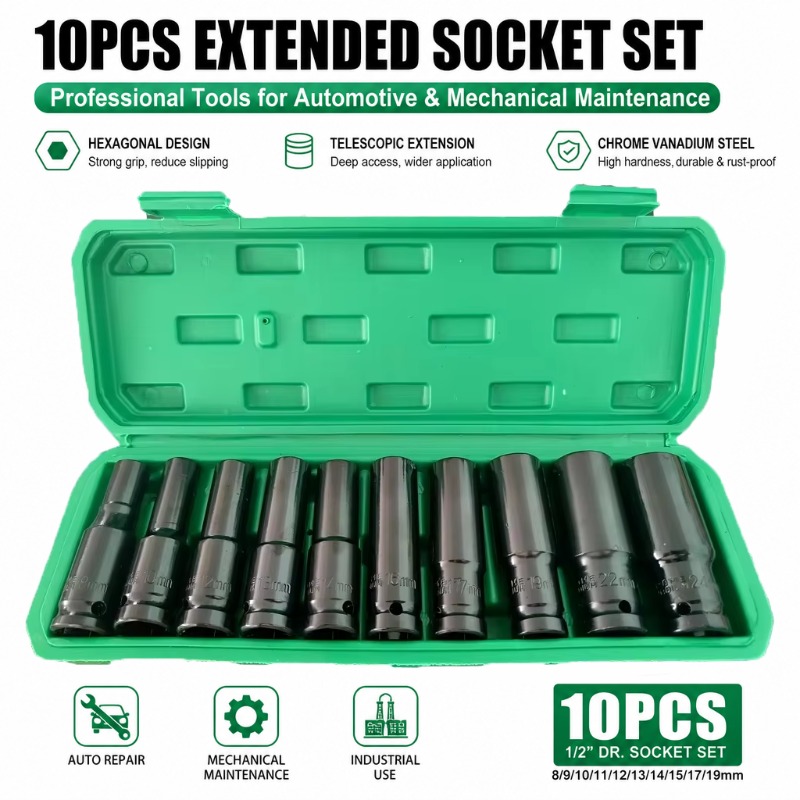 Special Workshop Tools - ชุดซ็อกเก็ตหกเหลี่ยมแบบยาว 10 ชิ้น ขนาด 1/2 นิ้ว